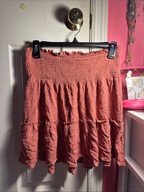 Hippie Rose Smocked Tiered Mini Skirt - Dusty Coral